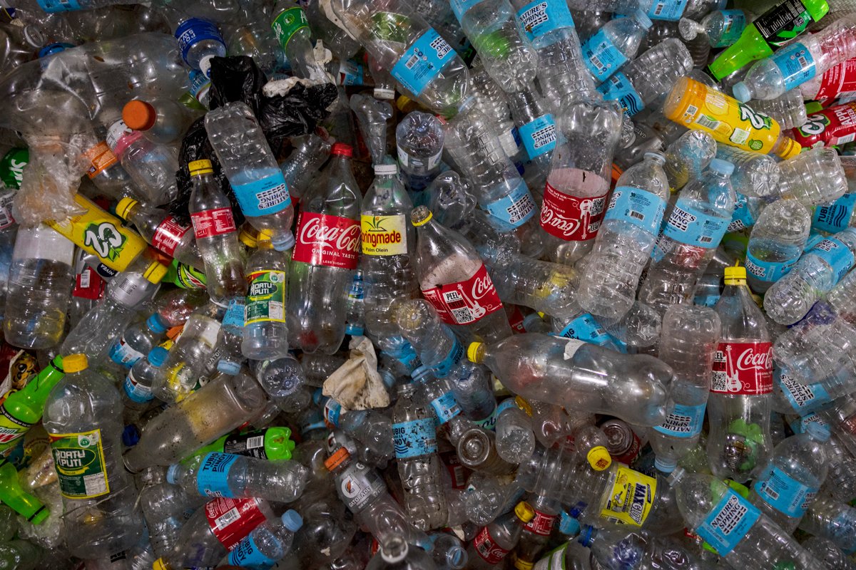 Plastic bottles for recycling are seen at a junkshop on April 11, 2023 in Manila, Philippines. (Photo by Ezra Acayan/Getty Images)