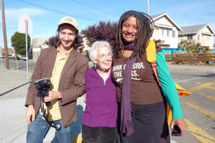 From left: Jamie Le Jeune (S.F. Cameraman, color correction & mastering), Elaine Velazquez (Director), Doria Robinson (Urban Tilth Executive Director).