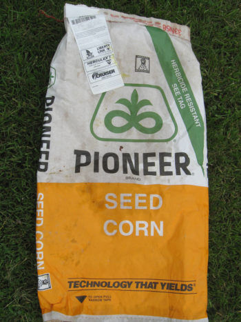 Corn seed genetically engineered to withstand glyphosate spray. (Photo credit: <a href=file_gmo_corn_label_roundup_liberty_link_herculex_i_cruiser_mid_rate.html Hargraves</a>)