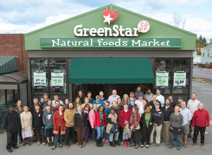 The staff at GreenStar Co-Op outside the market. (Photo credit: GreenStar, courtesy of AJP)