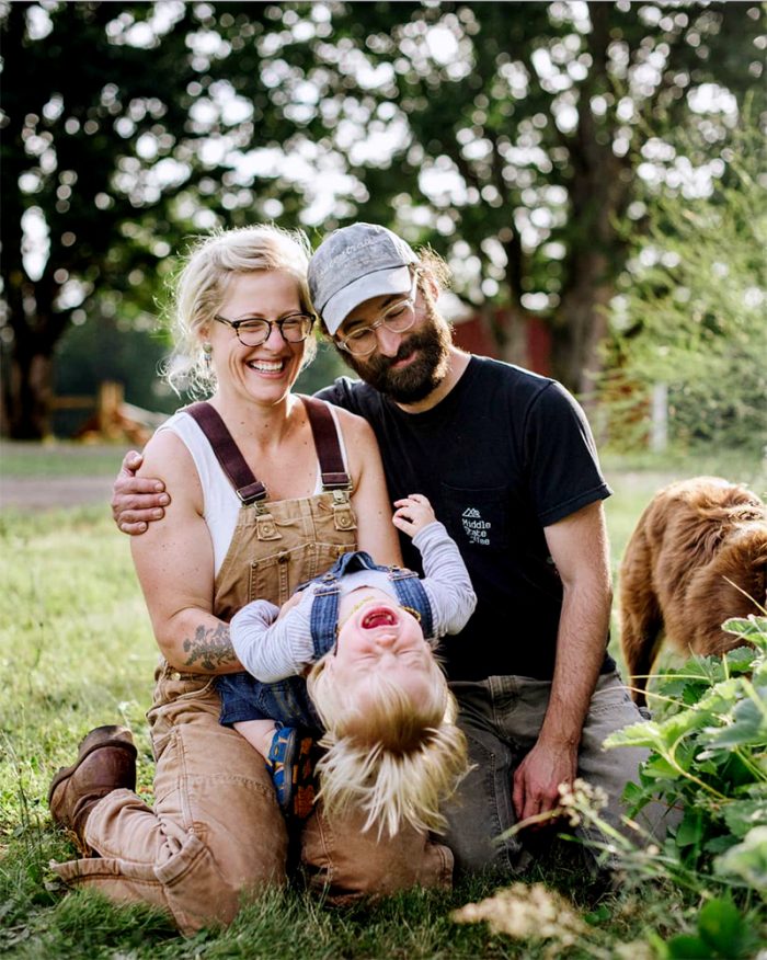 Christina, Zach, and Freddy Menchini of Campfire Farms. (Photo by Hannah + Kelty at The Weaver House)