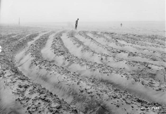 The deep plowing of native grasslands for cropland conversion, destroyed the soil’s ecosystem and set the stage for the Dust Bowl. Photo courtesy USDA Soil Conservation Service.