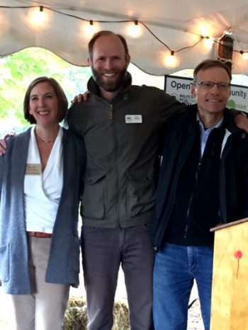 OpenTEAM members, from left: Britt Lundgren, Director of Organic and Sustainable Agriculture, Stonyfield Organic; Dave Herring, Executive Director, Wolfe's Neck Center for Agriculture & the Environment; and Jeff Herrick, Research Soil Scientist, USDA. (Photo courtesy of Wolfe's Neck)