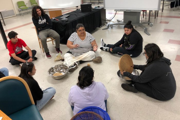 Meyo Marrufo, a Pomo Miwok tribal member, leads a workshop on traditional acorn preparation.