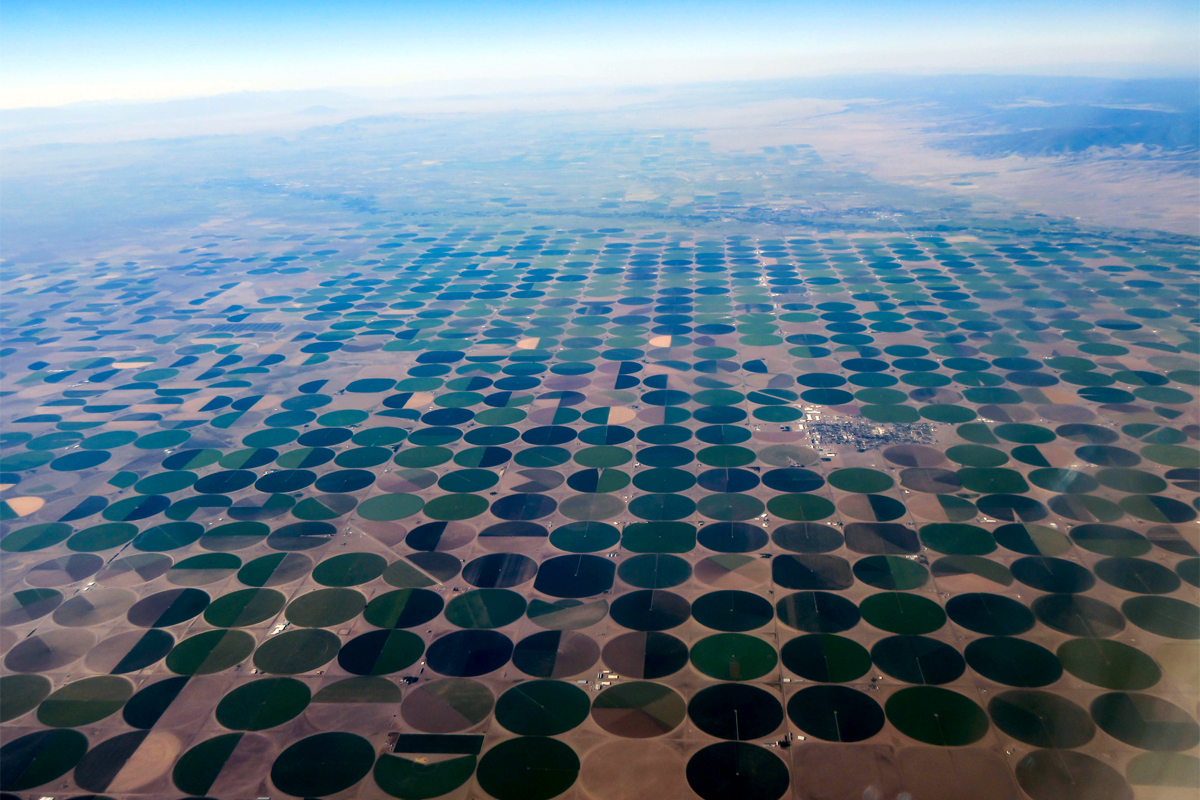 aerial view of center pivot irrigation in New Mexico