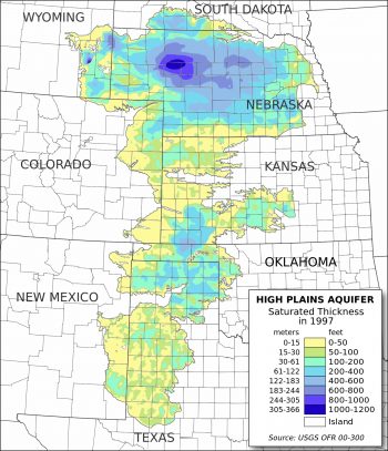 Map of the Ogallala Aquifer as of 1997. Photo by the U.S. Geological Survey