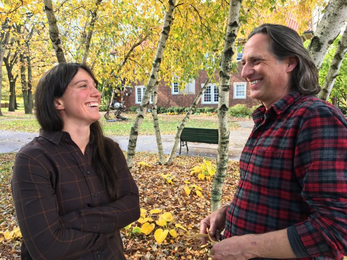 Farmer Kristin Pearson and Farmland Access Navigator Brett Olson. (Photo by Lauren Koshere)