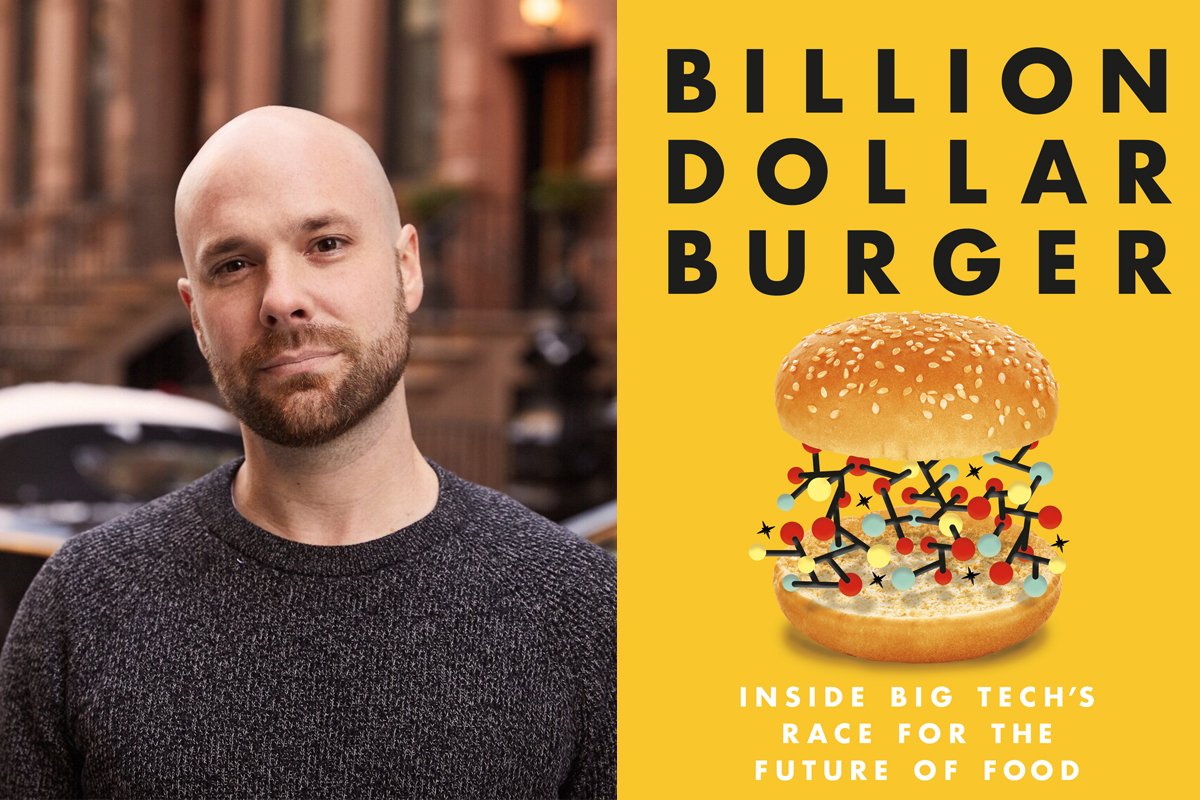 A collage of a photo of the author Chase Purdy and the cover of his new book, Billion Dollar Burger