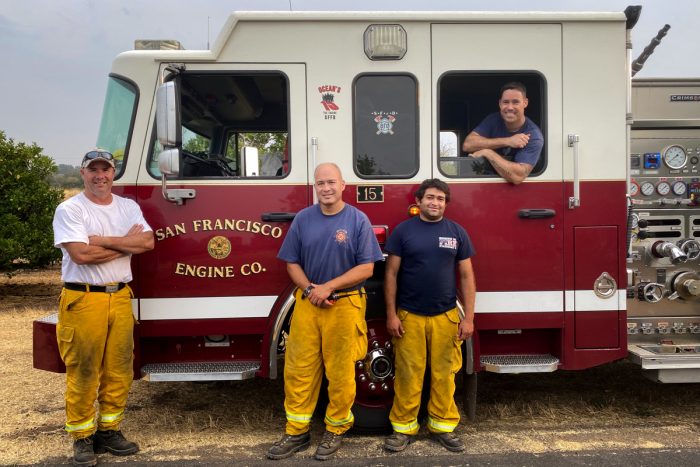 SFFD firefights in northern california pause for a photo between fires