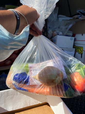 A "one pot fish stew" bag handed out in Oregon. (Photo credit: Bobby Rodrigo)