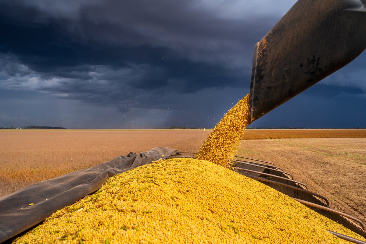 a dark cloud is on the horizon of a farm symbolizing the big ag co-opting of agroecology