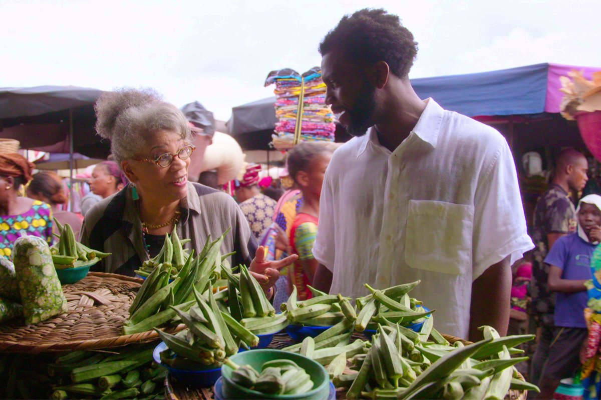 Dr. Jessica B. Harris and Stephen Satterfield shopping for okra at the Dantokpa Market in Benin.