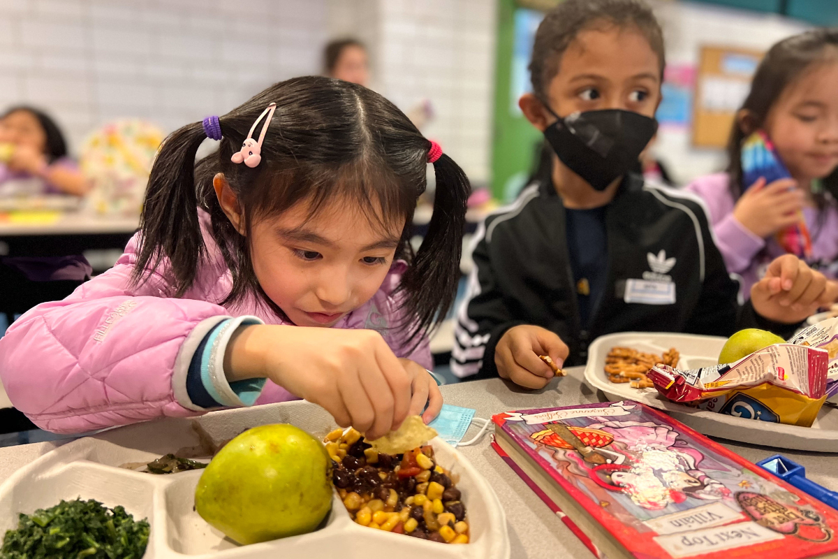 A "Vegan Friday" school meal at at PS 130 in Manhattan on Friday, February 4, 2022. (Photo by Michael Appleton, NYC Mayoral Photography Office)