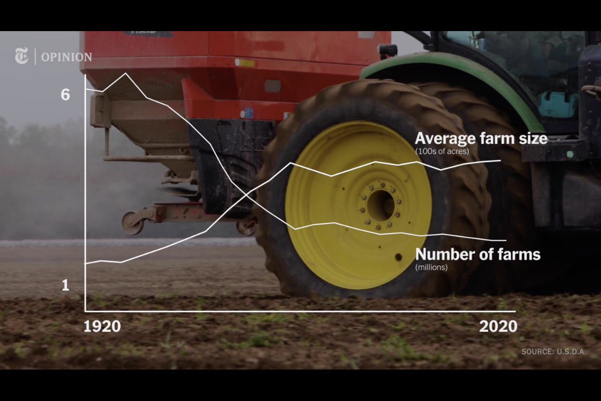 a screenshot from the new york times video about big ag and farm consolidation