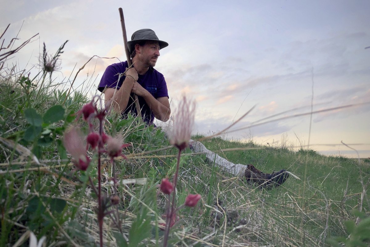 Jonathan Lundgren on a field overlooking regenerative agriculture project