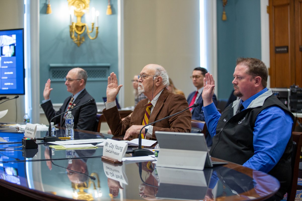 Coy Young (right) and other ranchers testify in front of the House Agriculture Committee on cattle price fixing on April 27, 2022. (Photo by the House Agriculture Committee)