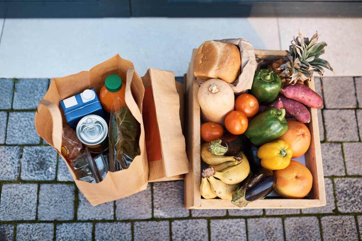 Shot of healthy food as medicine groceries delivered to a SNAP recipient's door.