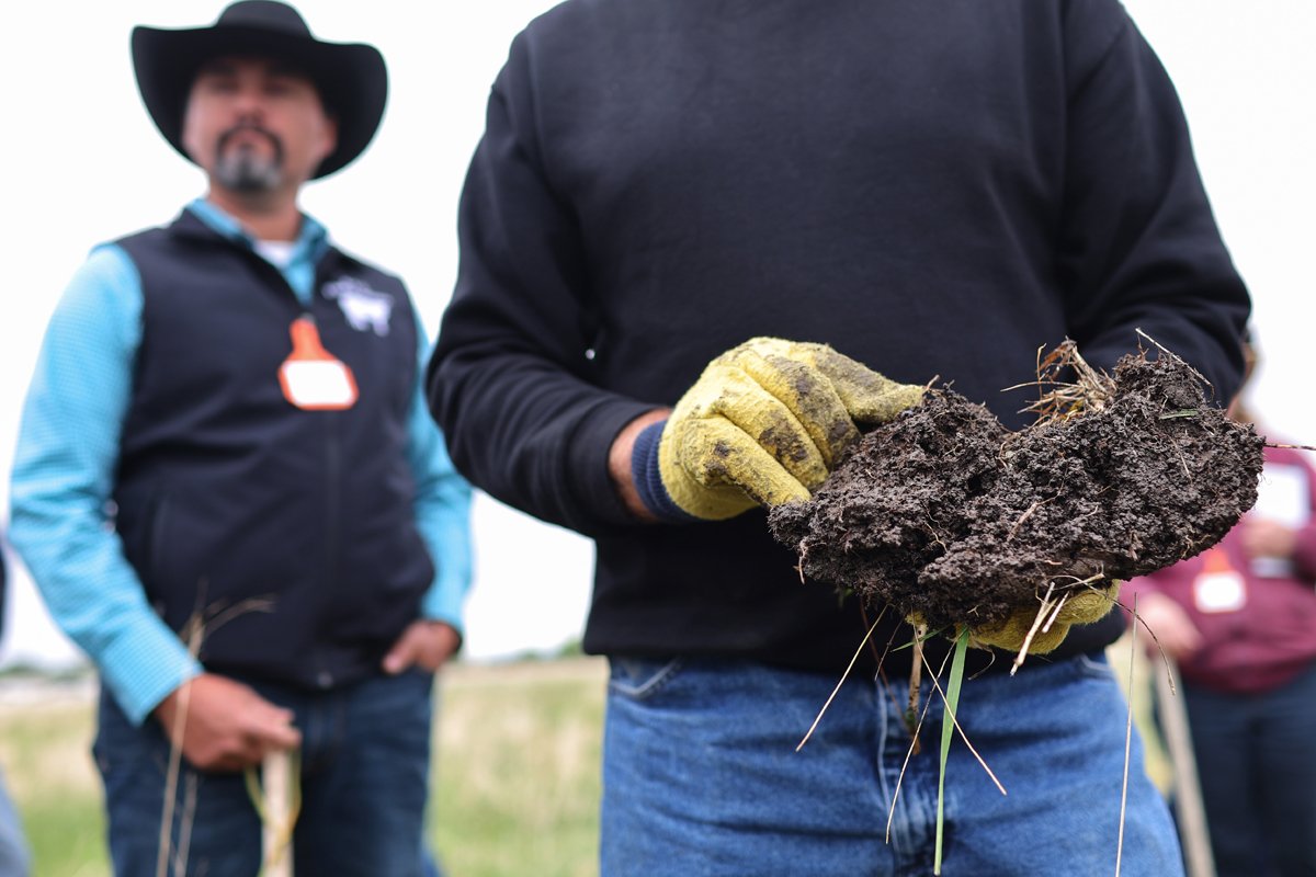 Educator Shane New displays healthy soil at CS Ranch during the Soil Health Academy, which teaches regenerative agriculture techniques, in Cimarron, New Mexico. (Photo by Mario Tama/Getty Images)