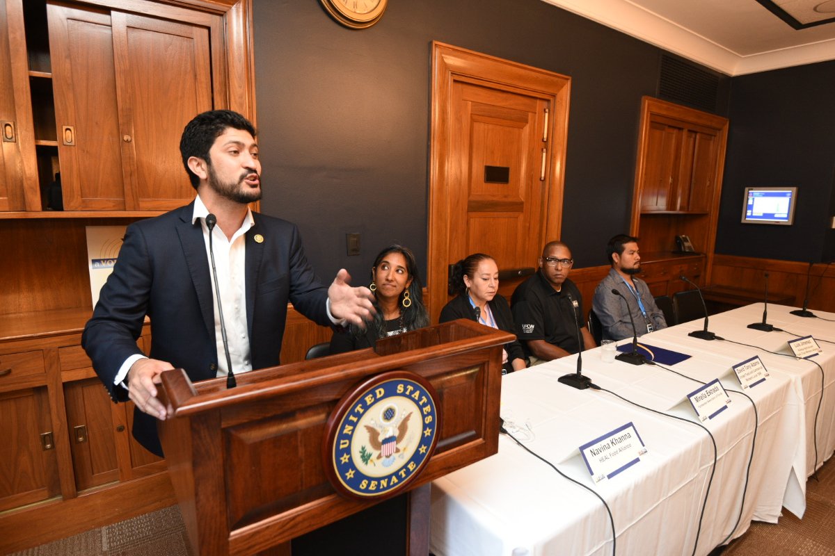 Representative Greg Casar speaks during the Farm Bill Labor briefing in July 2023. (Photo courtesy of Union of Concerned Scientists)