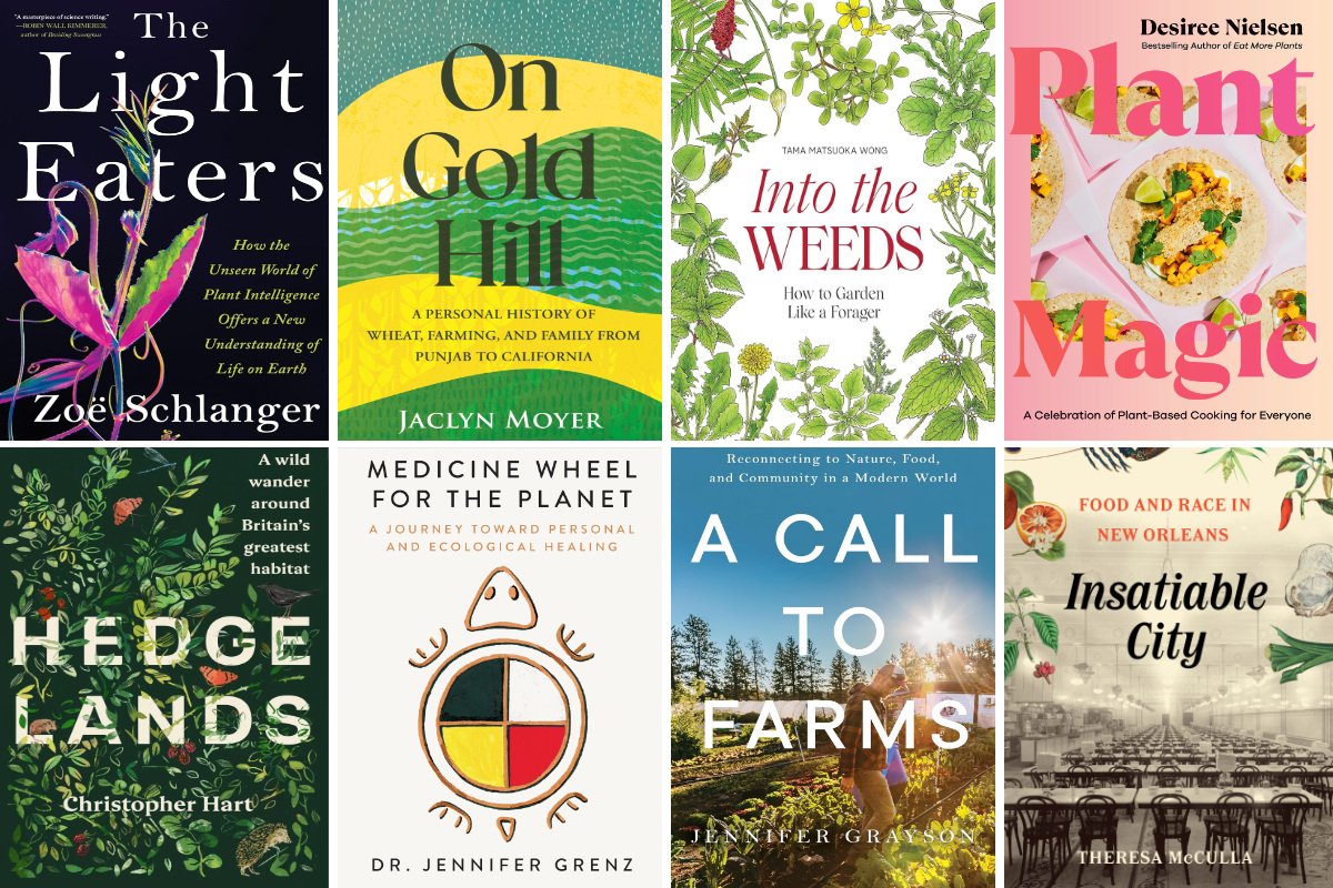 a collage of notable summer books on food and farming