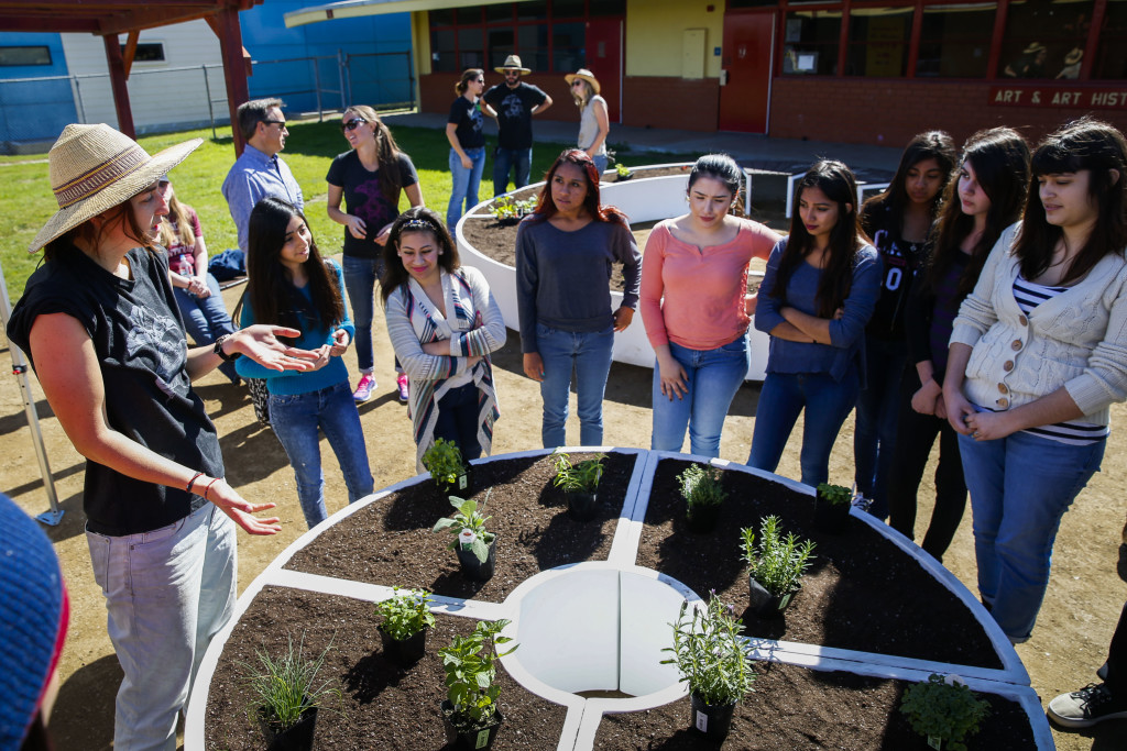 Learning Garden with Parents, Teachers, and Students at a High School in LA