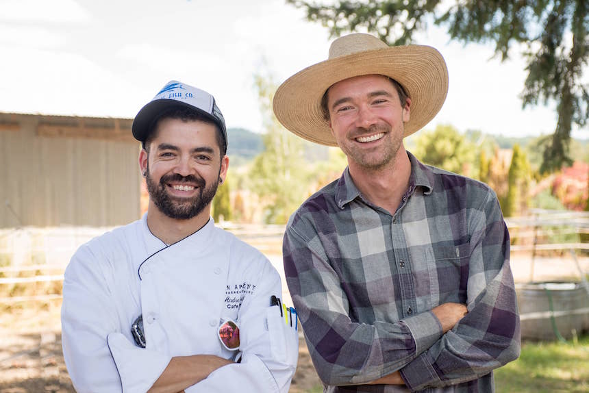 farm-to-institution Jesse Nichols and Chef Andre Uribe of Willamette University